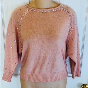 TOPSHOP RARE PINK JEWEL EMBELLISHED SWEATER 0/XS